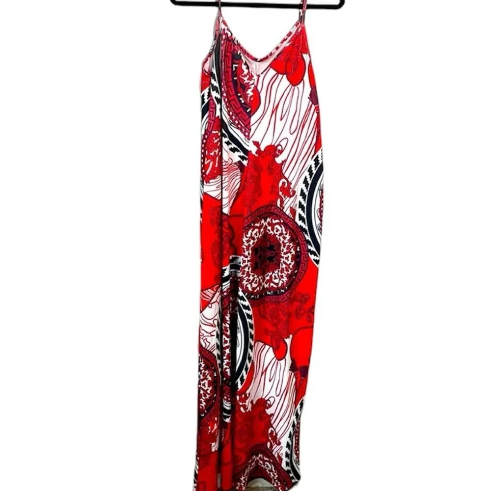 Jumpsuit fun funky red patterned one piece . Size Medium artsy 70s